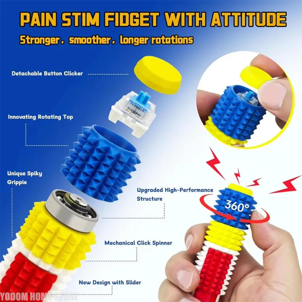 2026 new 5-in-1 Spiked Roller 3D Printed Spiky Pain Stim Keychain Pocket Mini Sensory Fidget for Anxiety Stress Relief