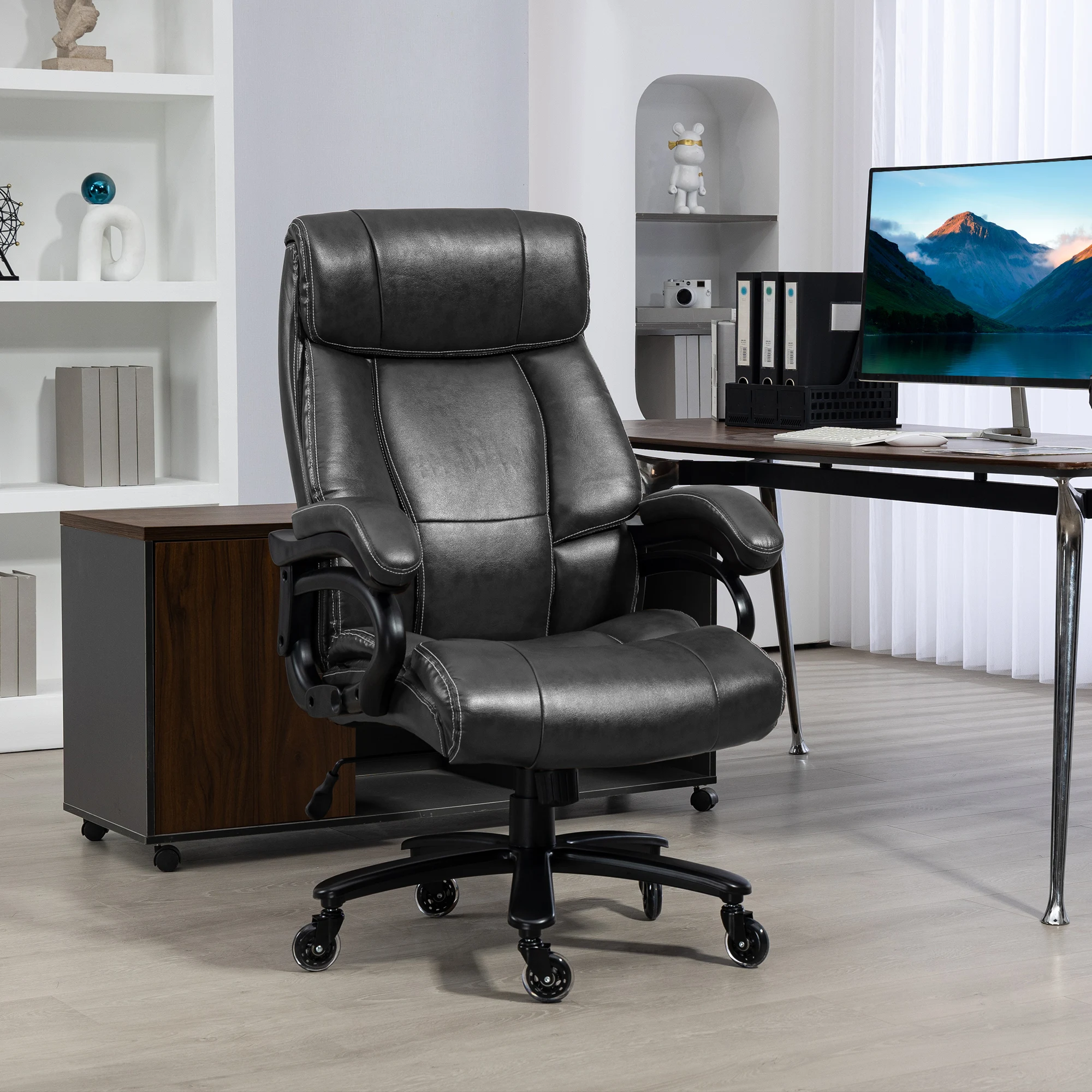 Big and Tall Office Chair, 400 Lbs, Executive Comfy Computer Chair with Pu Leather, Swivel Wheels, Black