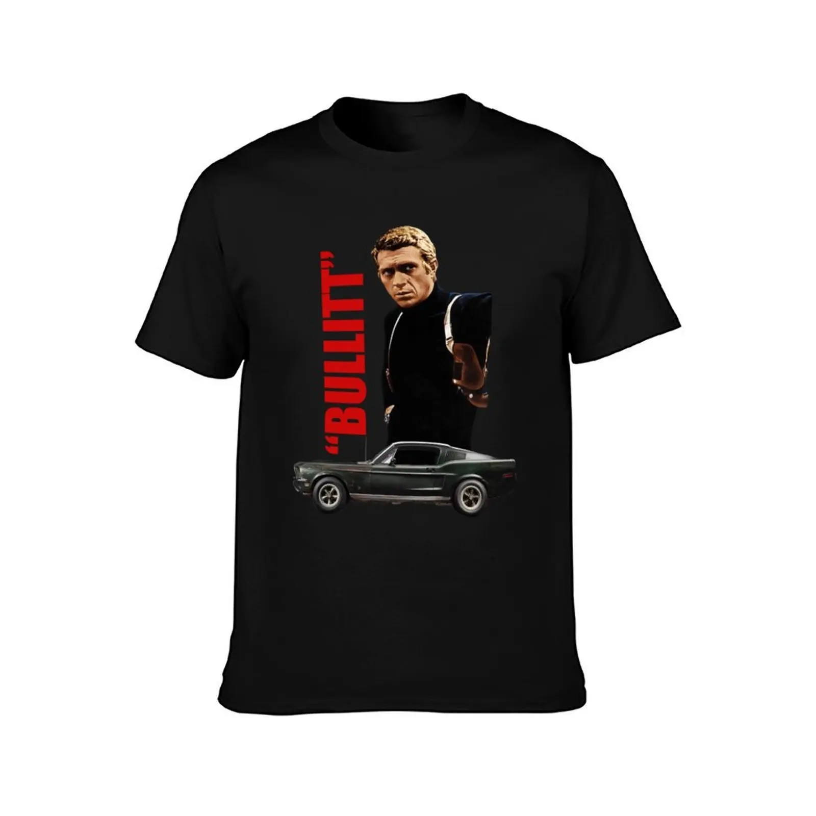 steve BULLITT T-Shirt, Summer Casual Cotton Tee, Oversized Streetwear Tops, Vintage Graphic Print, Loose Fit Short Sleeve