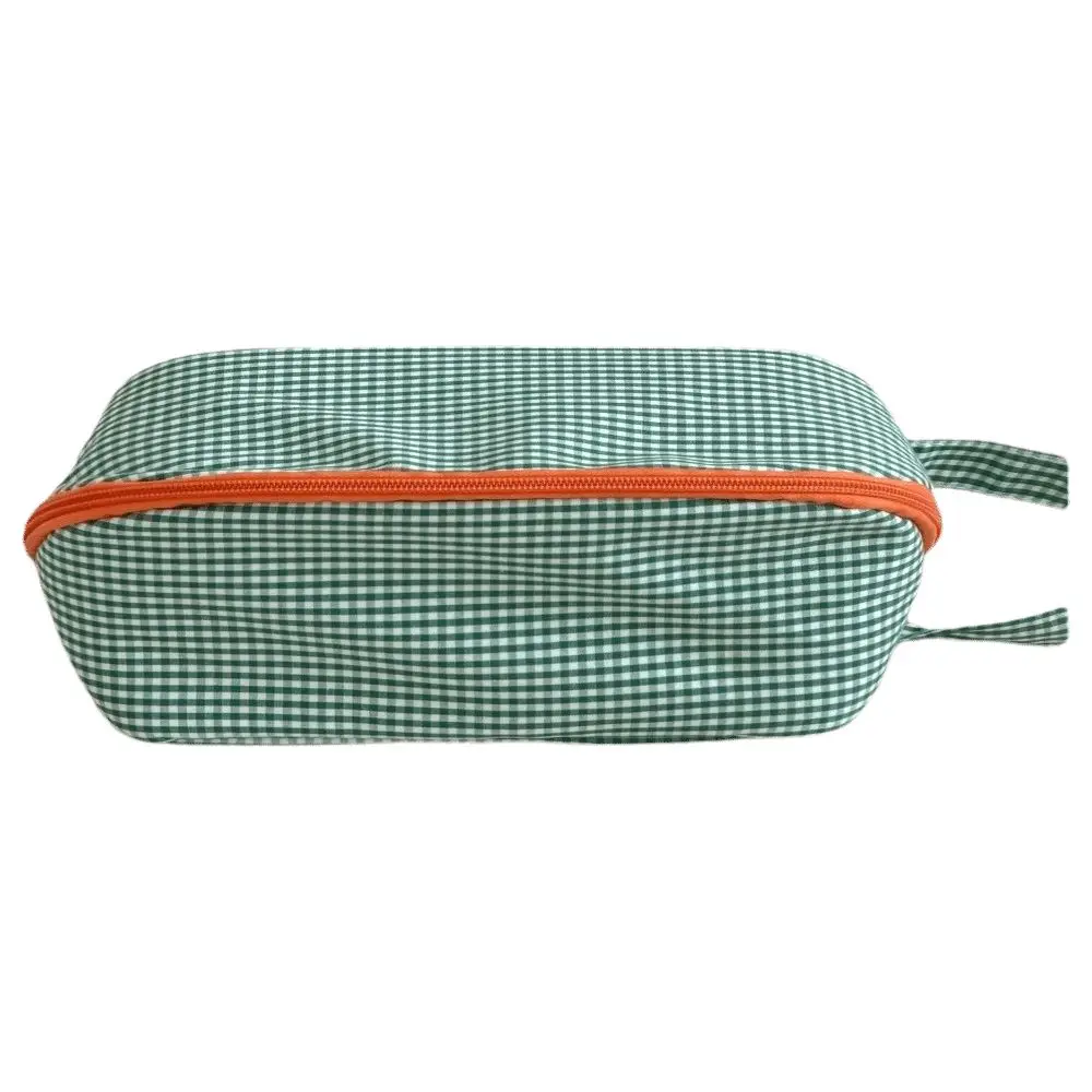Pillow Shaped Travel Cosmetic Bag Large Capacity Plaid Checkered Toiletry Bag Large Opening Multi-functional Makeup Bag