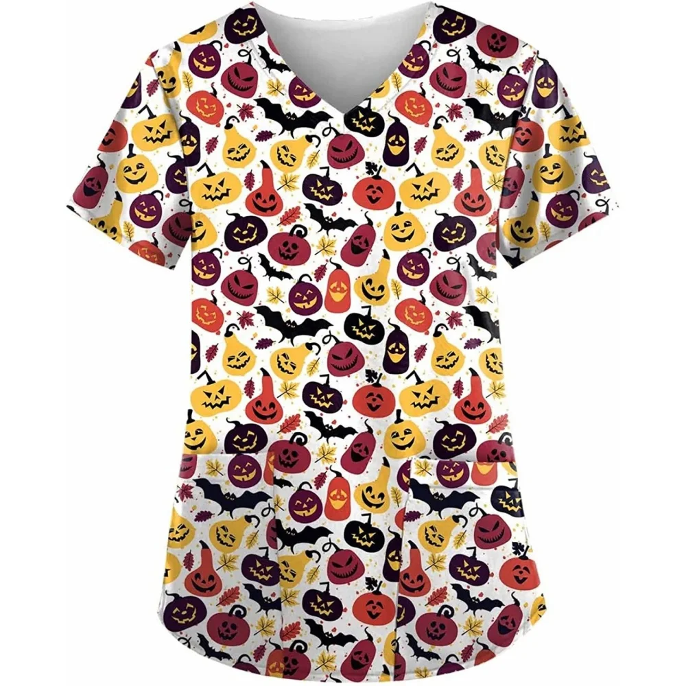 هالوين ممرضة تي شيرت قصير الأكمام التمريض الزي الطبي قمصان للجنسين تي شيرت فندق مستشفى طبيب العمليات فرك تي شيرت