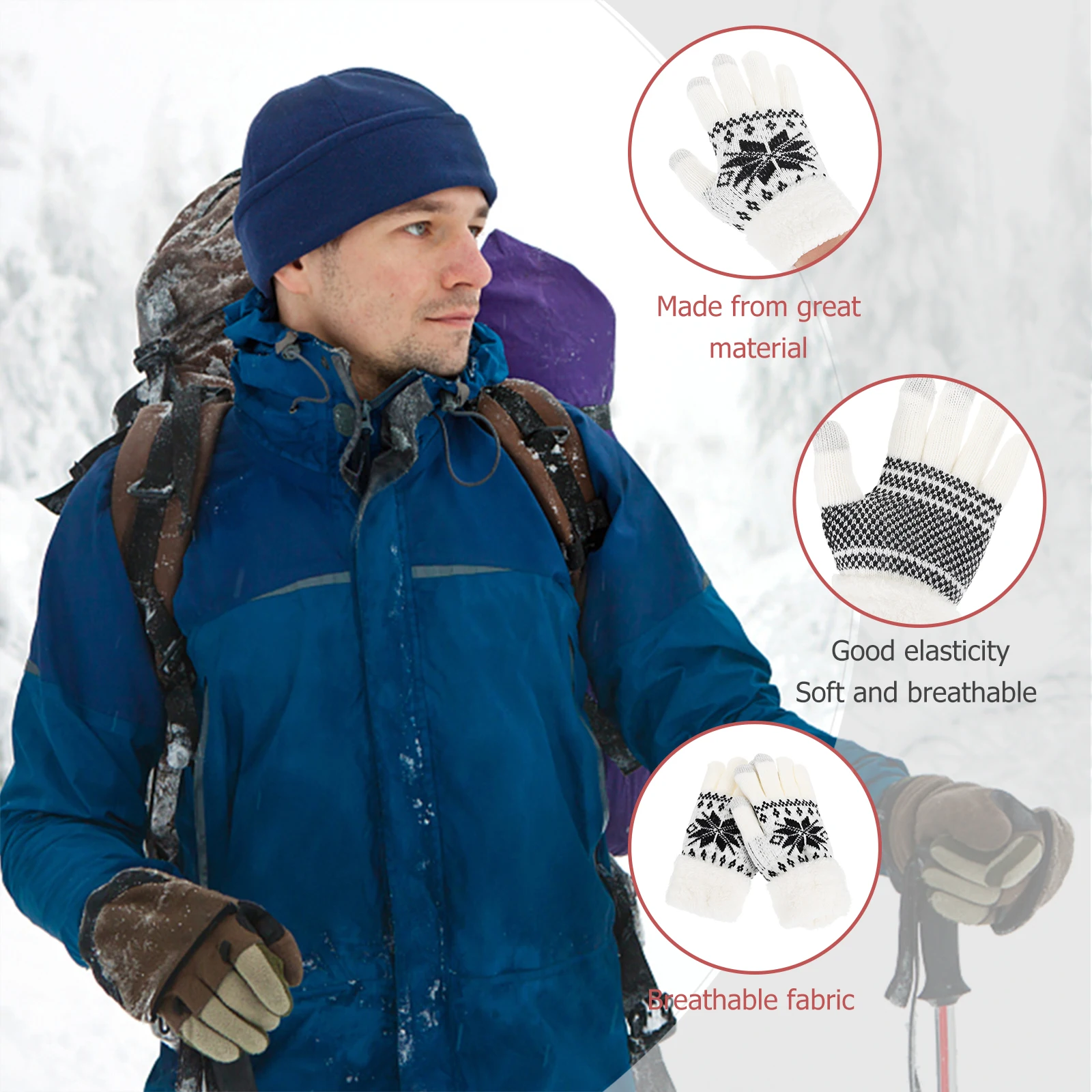 1 زوج الإبداعية ندفة الثلج نمط قفازات الحياكة شتاء دافئ رشاقته شاشة تعمل باللمس حجم واحد قفازات نمط ندفة الثلج #5