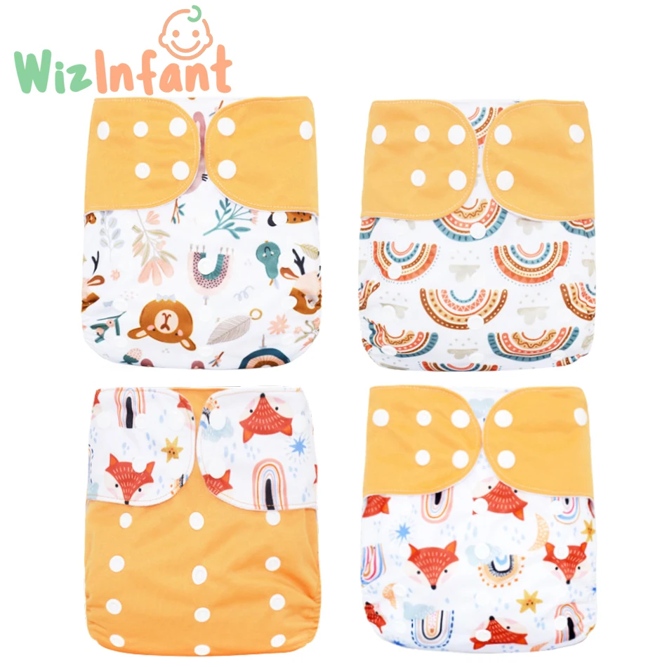 WizInfant 2023 4pcs Washable Eco-friendly Baby Cloth Diaper Ecological Adjustable Nappy Reusable Diaper Fit 0-2Years 5-18kg