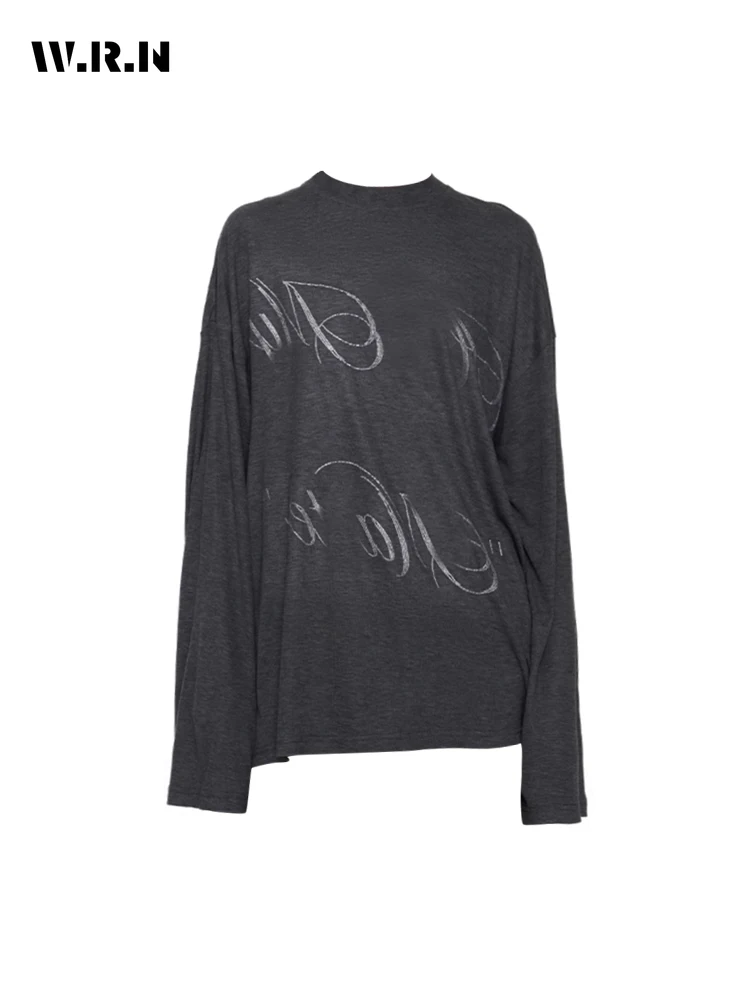 

2025 Autumn Casual Style Round Neck Printting Long Sleeve T-Shirts Women's Fashion Streetwear Style Tees Loose Fit Thin Tops