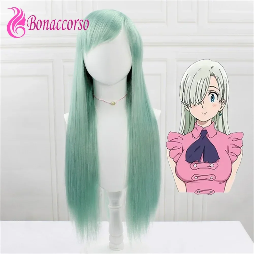 The Seven Deadly Sins Anime Cosplay Wig Elizabeth Synthetic Long Straight Wig 28 Inch Light Green Anime Cute Girl Wig Daily