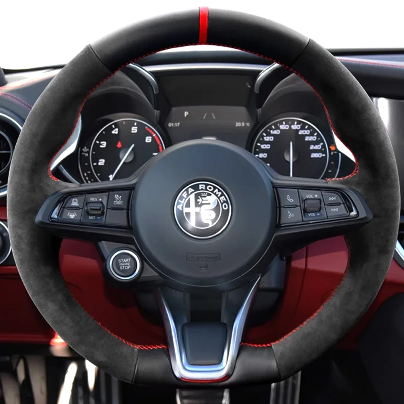 

Сшитый вручную нескользящий чехол на руль автомобиля для Alfa Romeo Giulia Stelvio 2020-2022, замшевый и кожаный интерьер