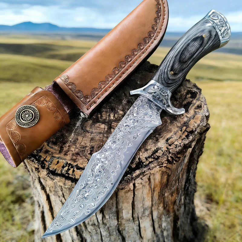 Damascus Steel VG10 Outdoor Knife High Hardness Field Survival Knife Integrated Steel Small Straight Knife Hand Meat Knife