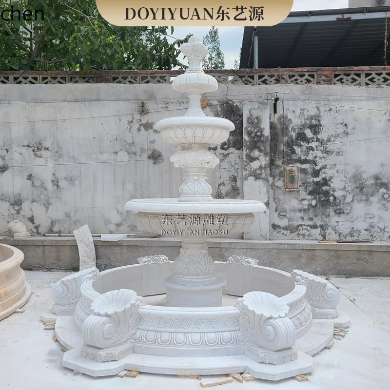 

YFY courtyard flowing water fountain white marble fountain outdoor rockery fish pond water sculpture