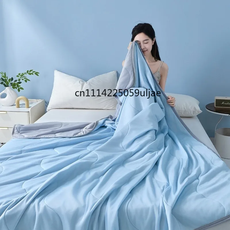 2026 new solid color simple wave grid ice cream cool silk summer blanket machine washable single air conditioner quilt