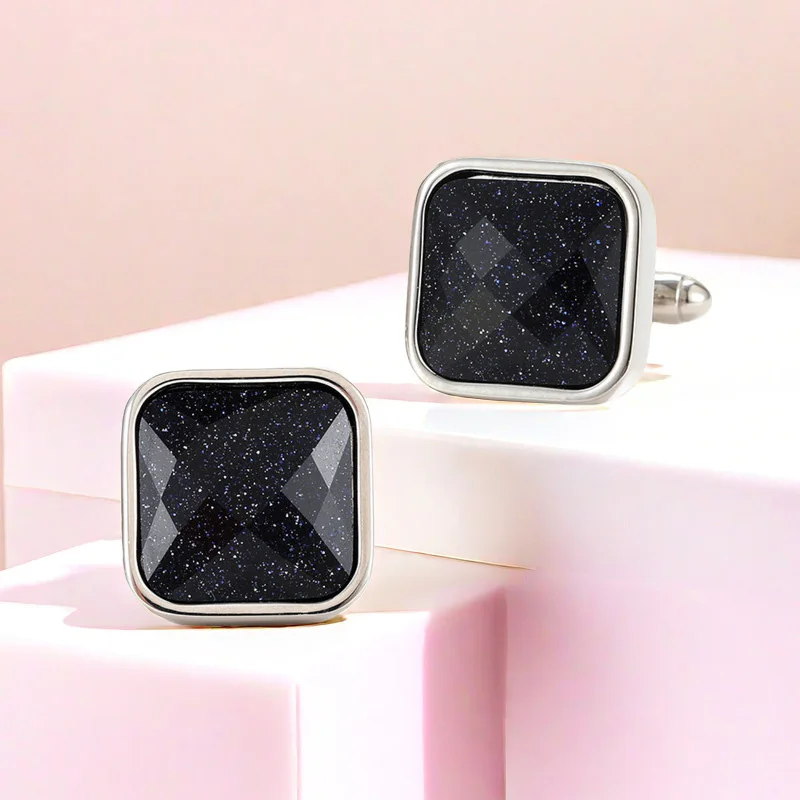 

Luxury Retro Titanium Steel Cufflinks Micro-Inlaid Zircon European American Fashion Personality Square Design