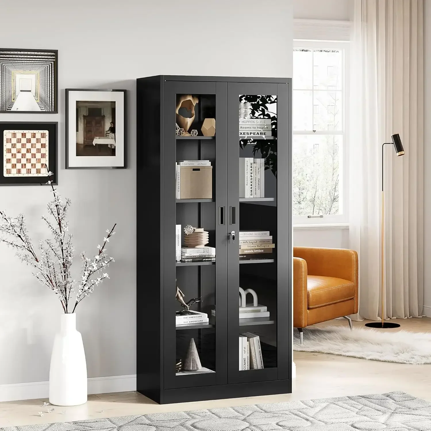 

Cabinet with Glass Doors, Bookcase Display Cabinets for Curio Collectibles
