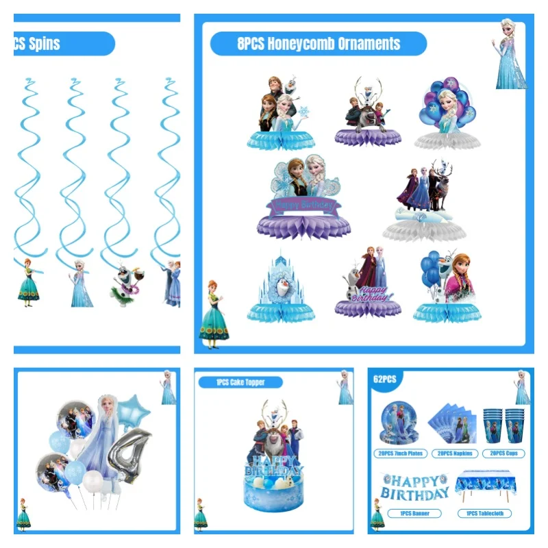 Disney The Snow Queen Elza Birthday Decoration Tableware Balloon Background Frozen Theme Birthday Party Cup Plate Tablecloth Kid