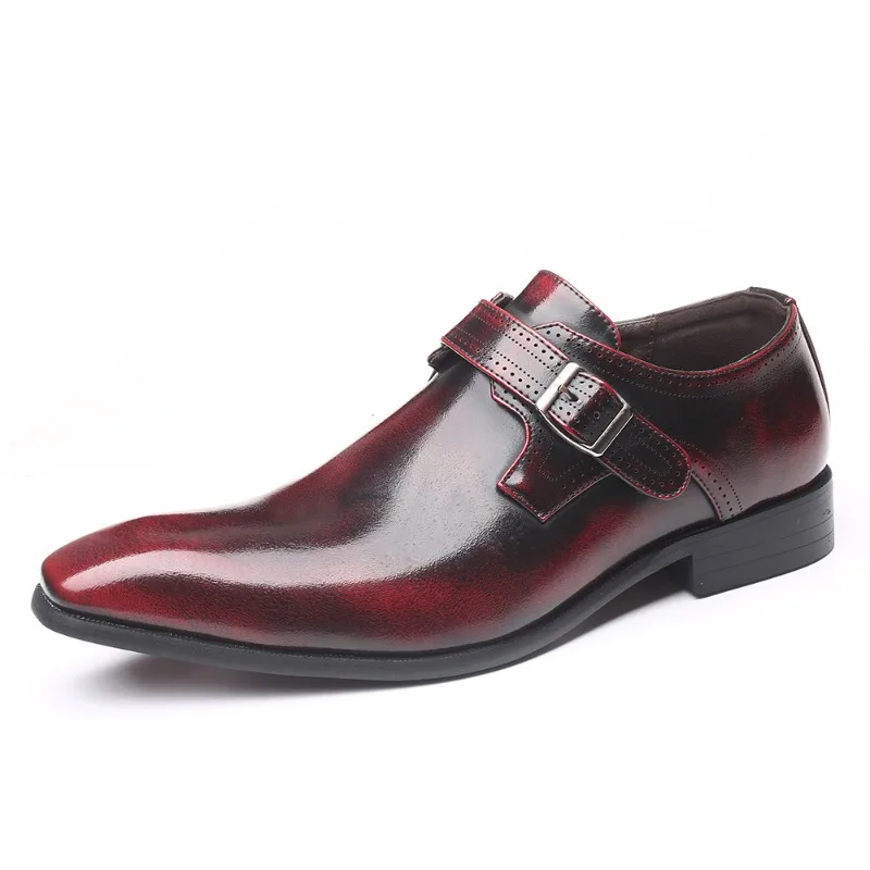 Men Pointed Toe British Men Leather Shoes Buckle Low Heel Single Shoes Large Size Men Shoes Slip on Shoes