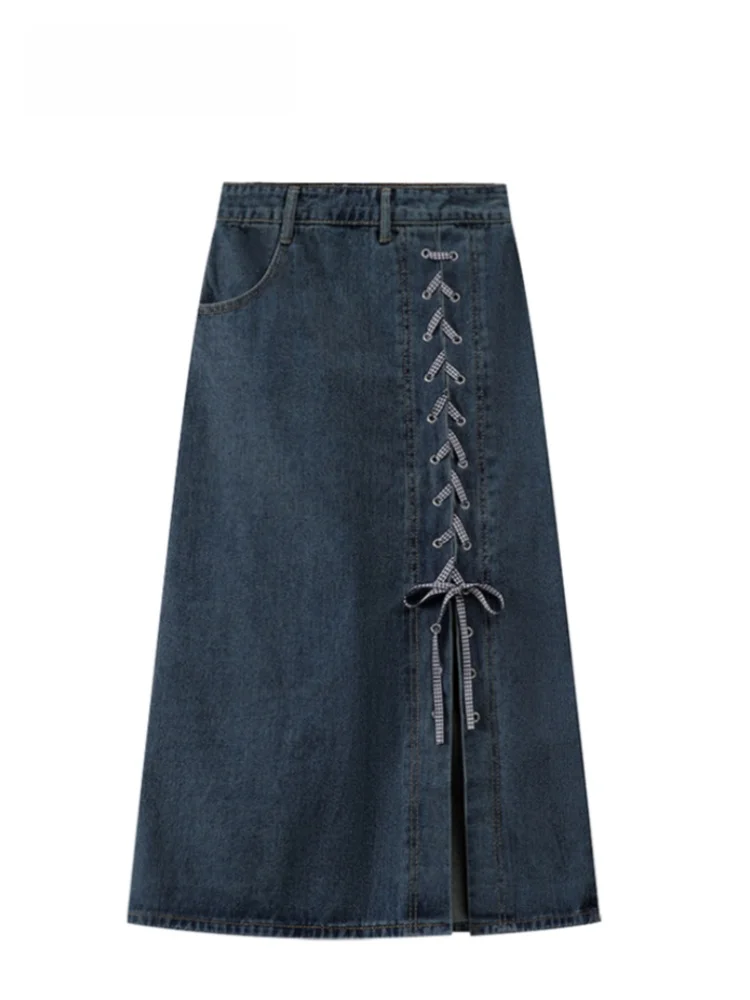 

High Waist A-Line Midi Denim Skirt for Women Pear ape Body plus Size Cara CLUB Autumn Faion Korean Sle Commute Skirt