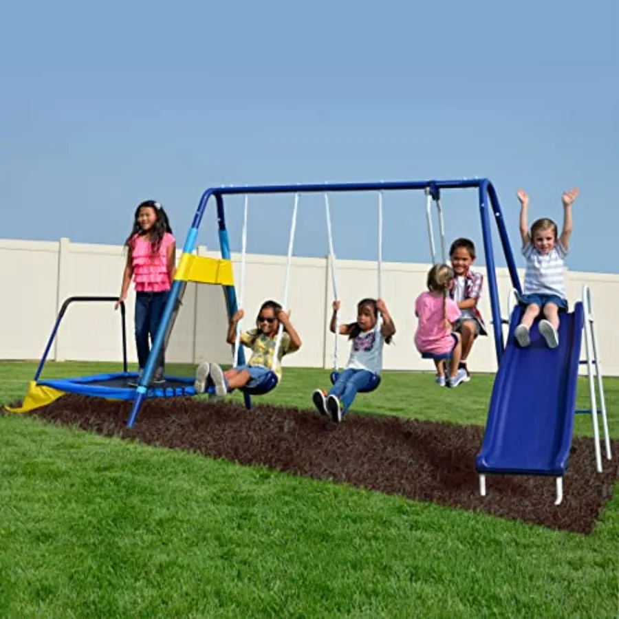 

Almansor Metal Swing Slide and Trampoline Set with Slide