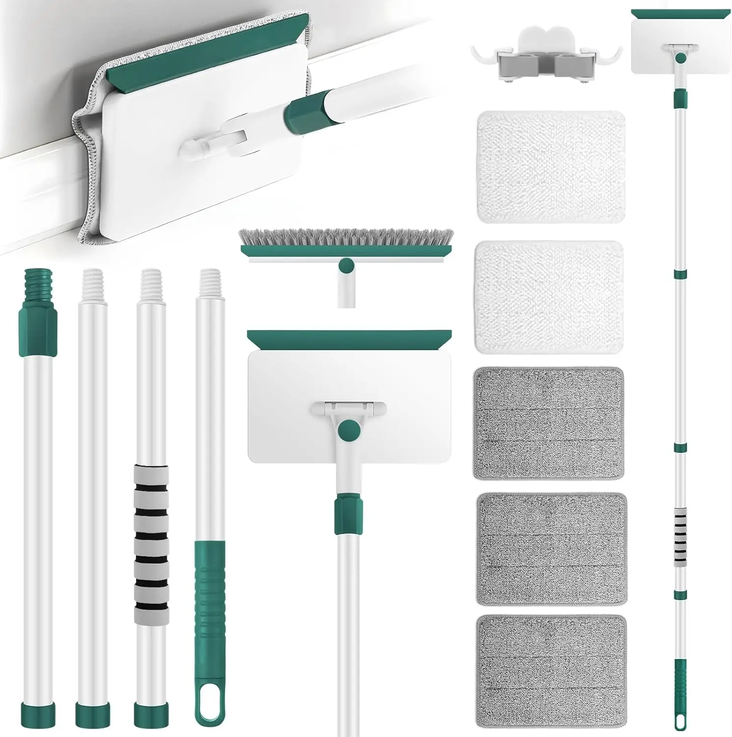 

Extendable Baseboard Cleaner with 5 Reusable Pads for Ceiling, Wall, Floor Cleaning