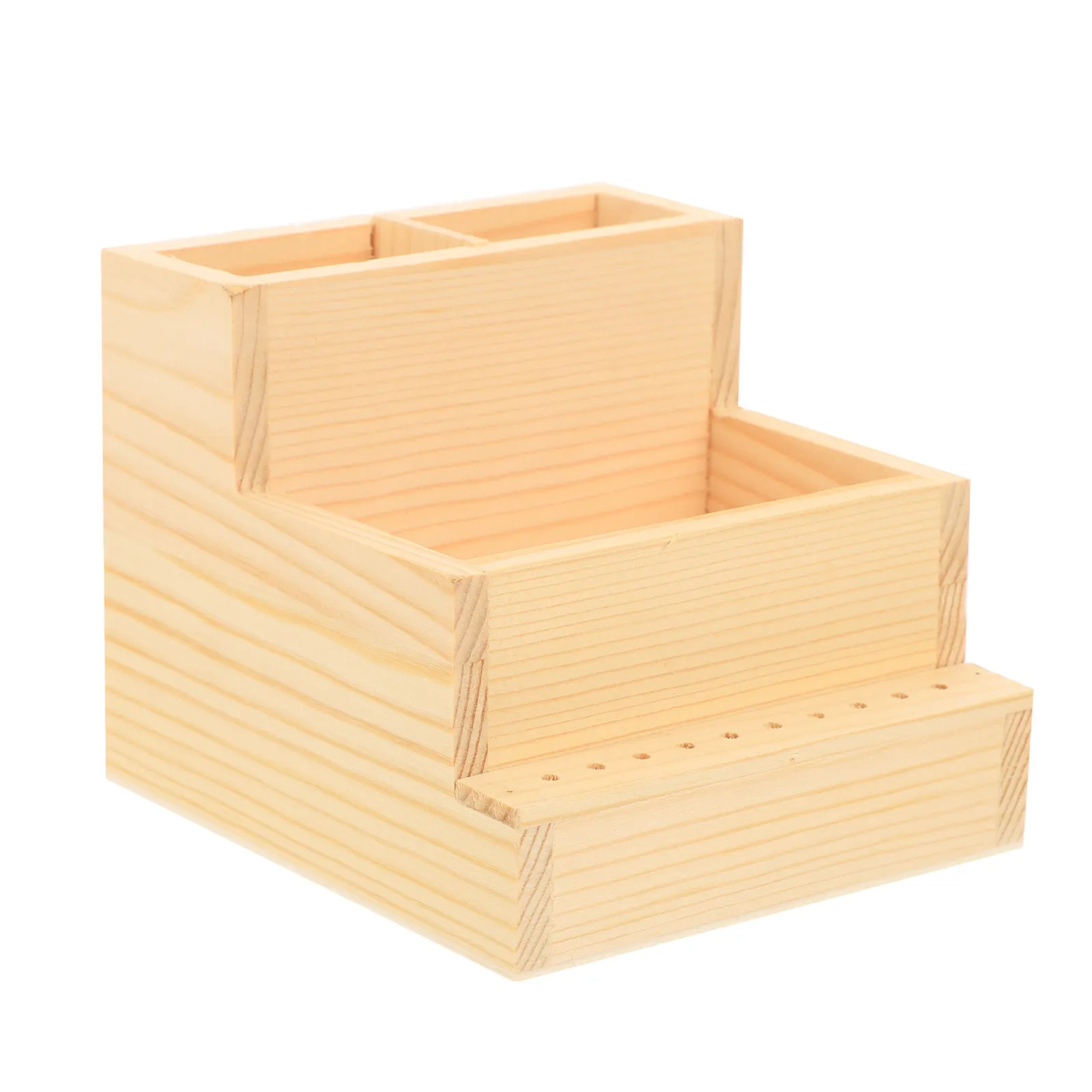 Exquisite Wooden Multi-Function Compartment Holder for Nail Files Nail Pens Brushes Desktop Organizer Storage Case