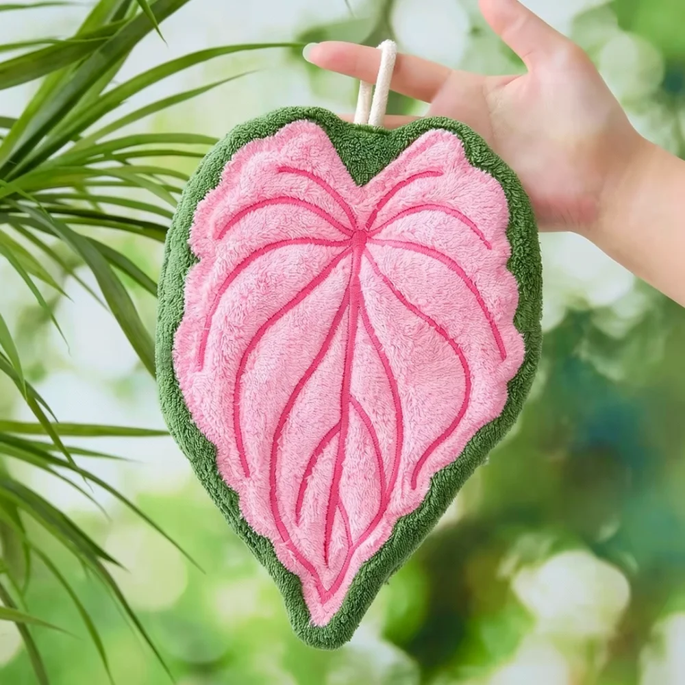 Creative Leaf Shaped Coral Fleece Towel Household Hanging Dish Rag Super Absorbent Soft Kitchen Bathroom Hand Wipe