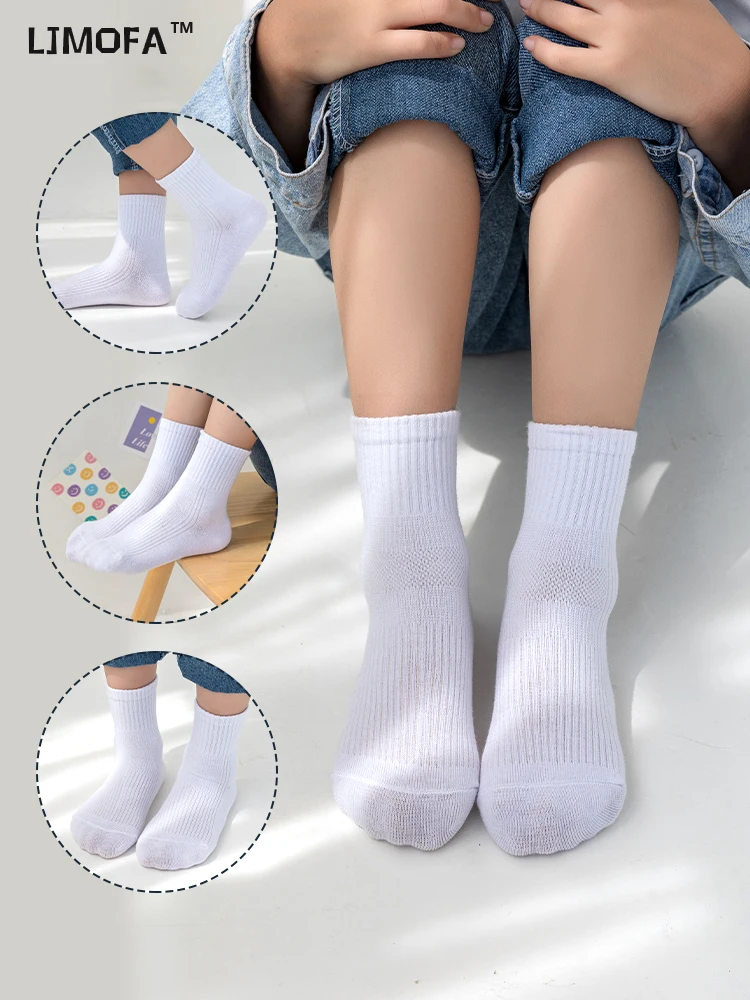 LJMOFA 5 Pairs/ Lot Pure Colour Cotton Kids School Socks Girls Boys Soft Casual Gray Black White Sports Child Toddler Socks C163