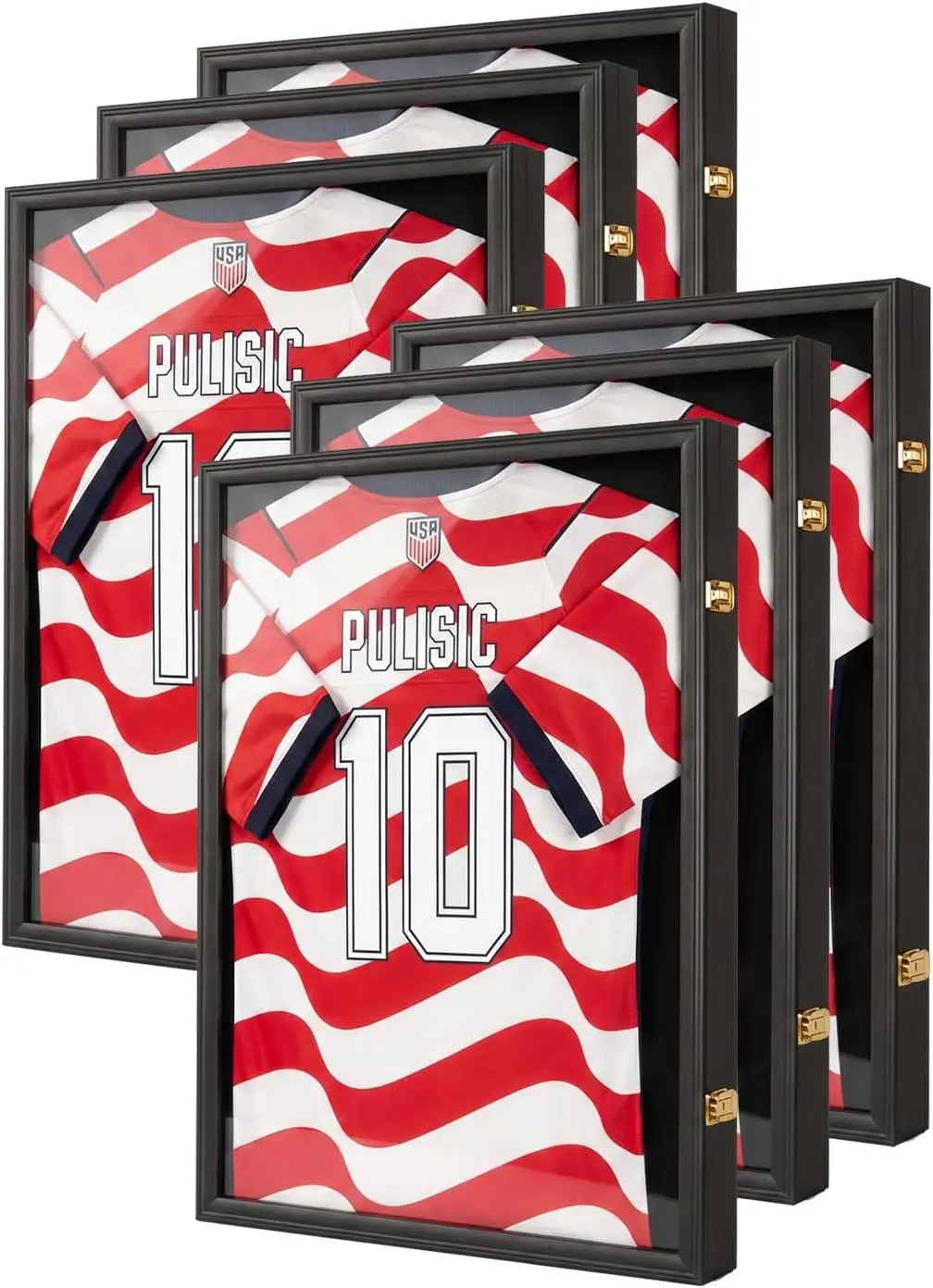 Large Jersey Frame Display Case Jersey Shadow Box Black 6PC | Wall Mounted, UV Protection Acrylic,Wood, Fits Football Baseball B