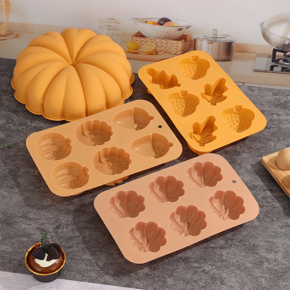 3D Pongal Love Heart Silicone Baking Mold, DIY, abóbora, porca, folhas, alegria da colheita, bolo Fondant, artesanato, ferramenta de decoração