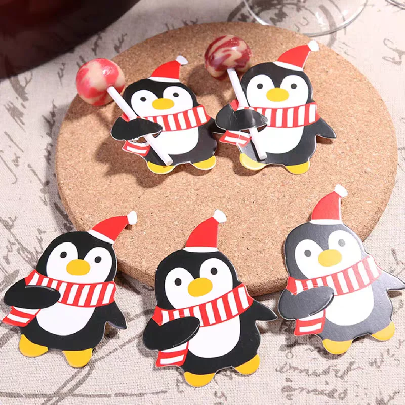 500/25x Christmas Lollipop Paper Cards Cartoon Snowman Santa Claus Candy Package Wrapping Kids Gifts New Year Party Decoration