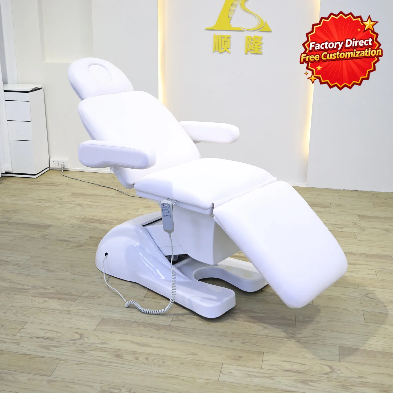 Professional Electric Massage Bed Adjustable Facial Beauty Bed PU Leather Spa Lash Tattoo Treatment Table Salon Furniture White