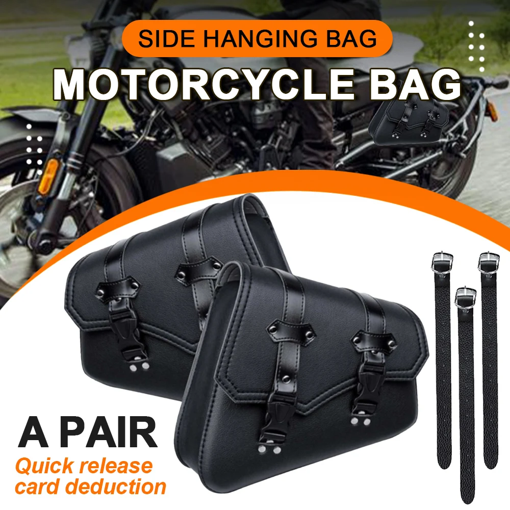 

2-Pack Universal Motorcycle Saddlebag Polyurethane Leather Side Storage Duffel Bag Side Pocket Waterproof Black Motorcycle Bag
