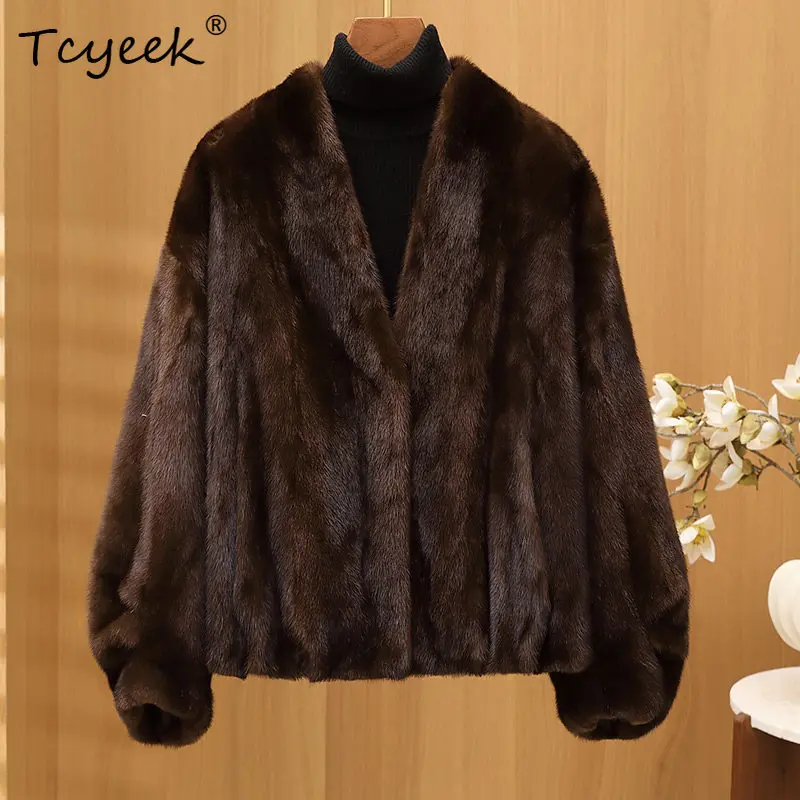 

Tcyeek Luxury Natural Mink Fur Coat Woman Warm Winter Jackets for Women Clothes 2026 V-neck New in Coats Whole Mink Шуба Женская