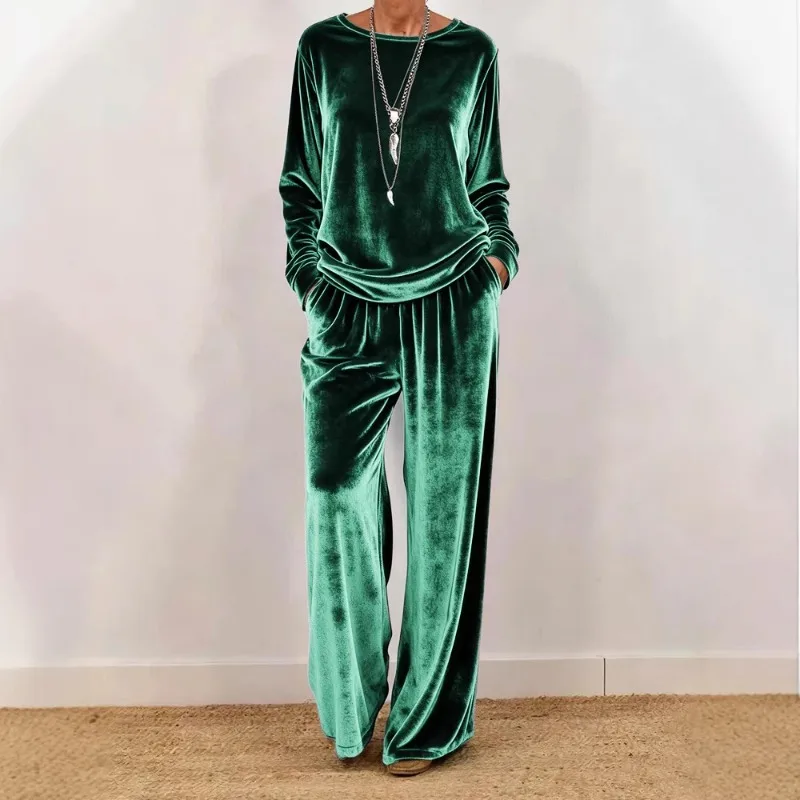 

Новый женский повседневный костюм из вельвета: пуловер с круглым вырезом и длинными рукавами, брюки, разноцветный