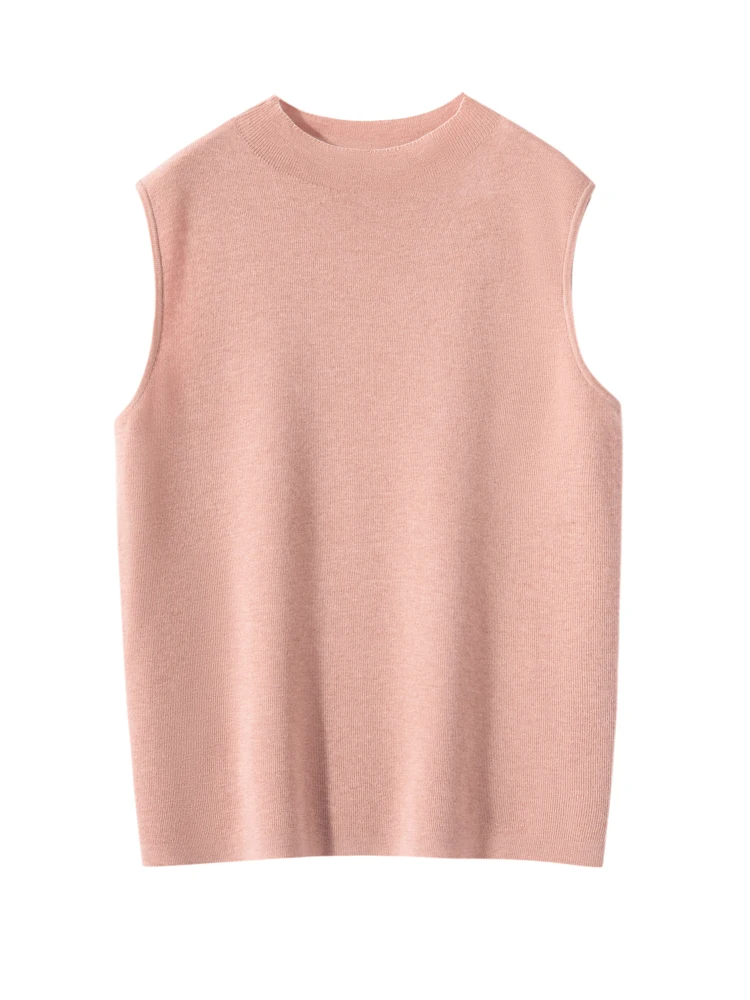 

Basics 30% Merino Worsted Wool Women Knitted Pullover Summer Solid T Shirt Classic Tank Tops Sleeveless Female Clothes Outerwear