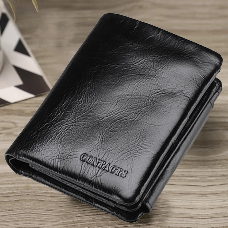 Large Capacity Casual Top Layer Cowhide Men's Wallet Fashionable Tri-Fold Waterproof Genuine Leather Storage Coin Bag brown