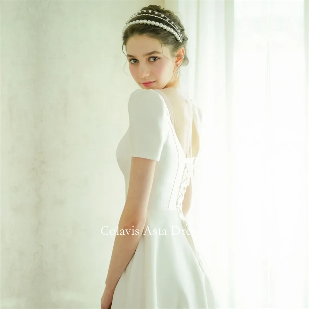 Colavis Asta Korea Sweetheart White Organza A-Line Simple Wedding Dresses 웨딩드레스  Custom Made Photoshoot Bride Gowns Plus Size