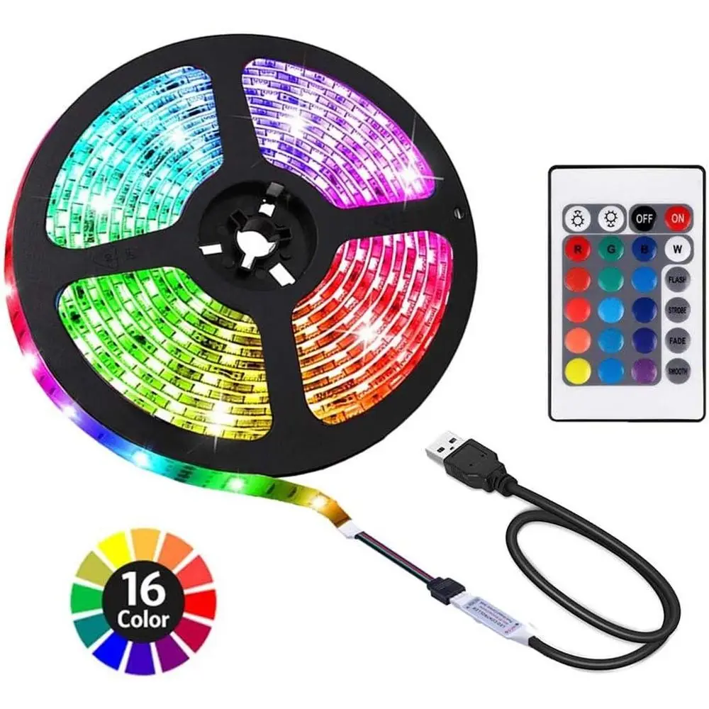 

6.56ft USB LED Strip Lights for Indoor Decoration and TV Backlight with 24-Key Remote Control