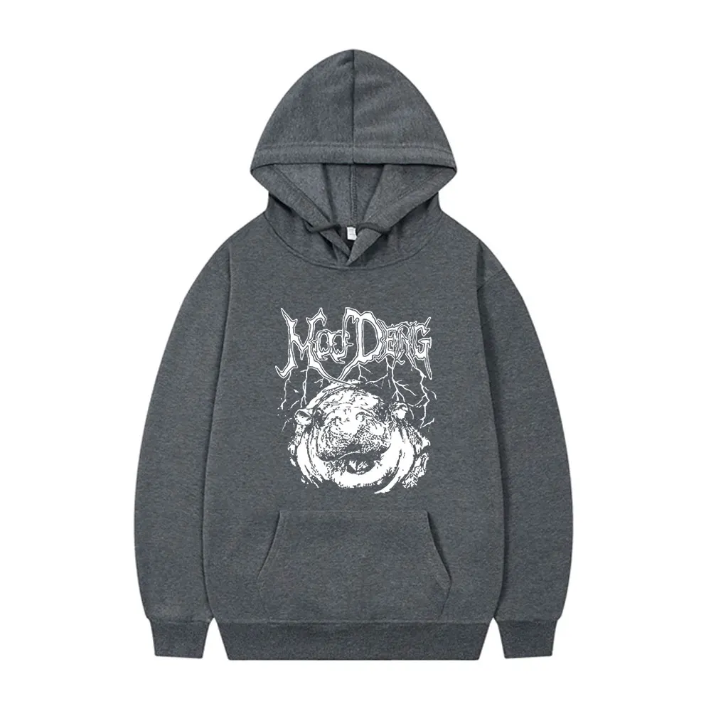Moo Deng Hippo Gothic Rock Metal Style Hoodie Men Women Funny Meme Casual Sweatshirt Unisex Cotton Oversized Pullover Hoodies