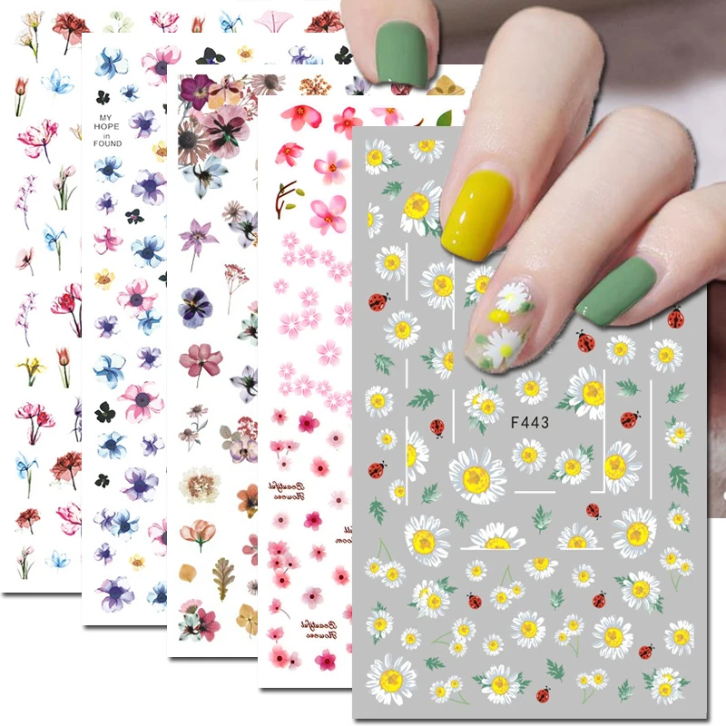 

Nail Art Decals Summer Dry Florals Daisy Sunflowers Back Glue Nail Stickers Decoration For Nail Tips Beauty