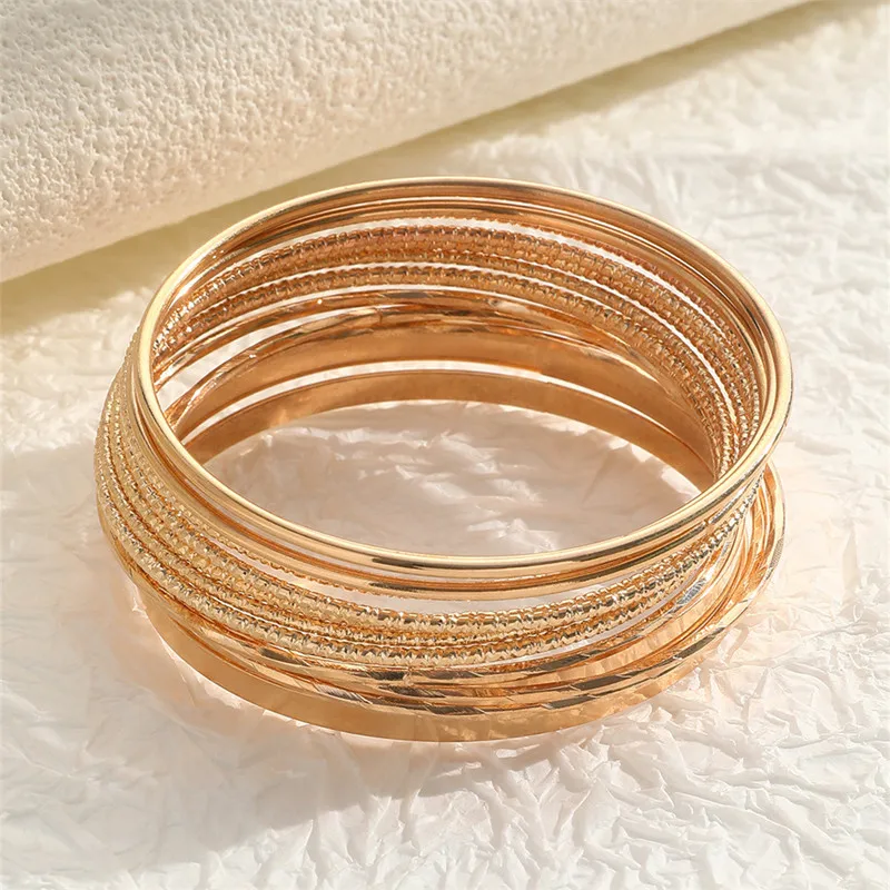 1 Set Punk Gold Color Bracelets Set for Women Fashion Charm Bracelets Bangles Vintage Jewelry Accessories