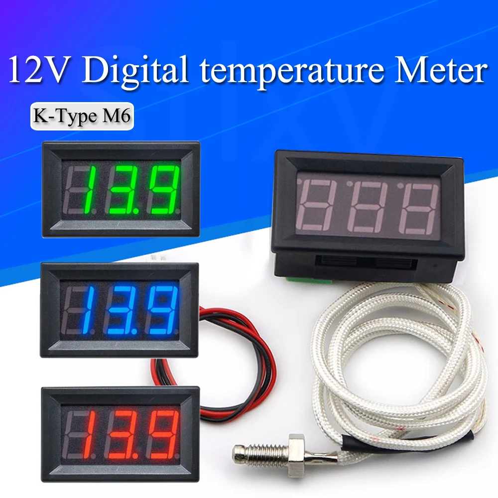 Industrial High Temperature K-Type M6 Thermocouple Thermometer 12V Digital temperature meter tester -30~800 Degree thermograph