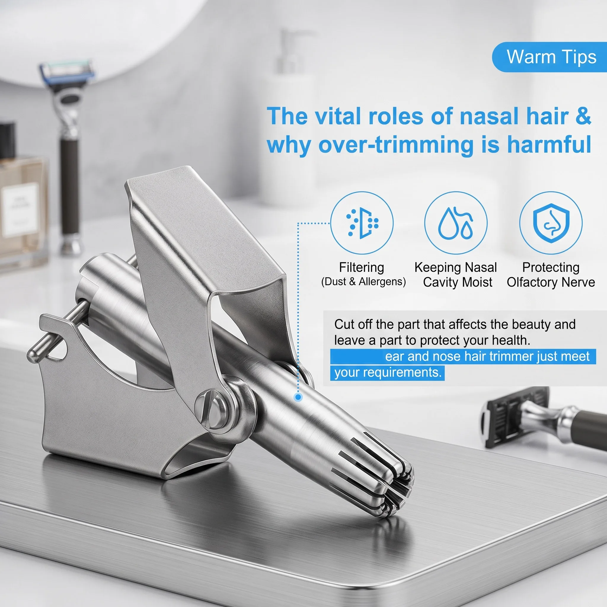 OceanGove Stainless Steel Nose Ear Hair Trimmer 360° Rotary Manual, Portable Washable Grooming Tool for Men Women