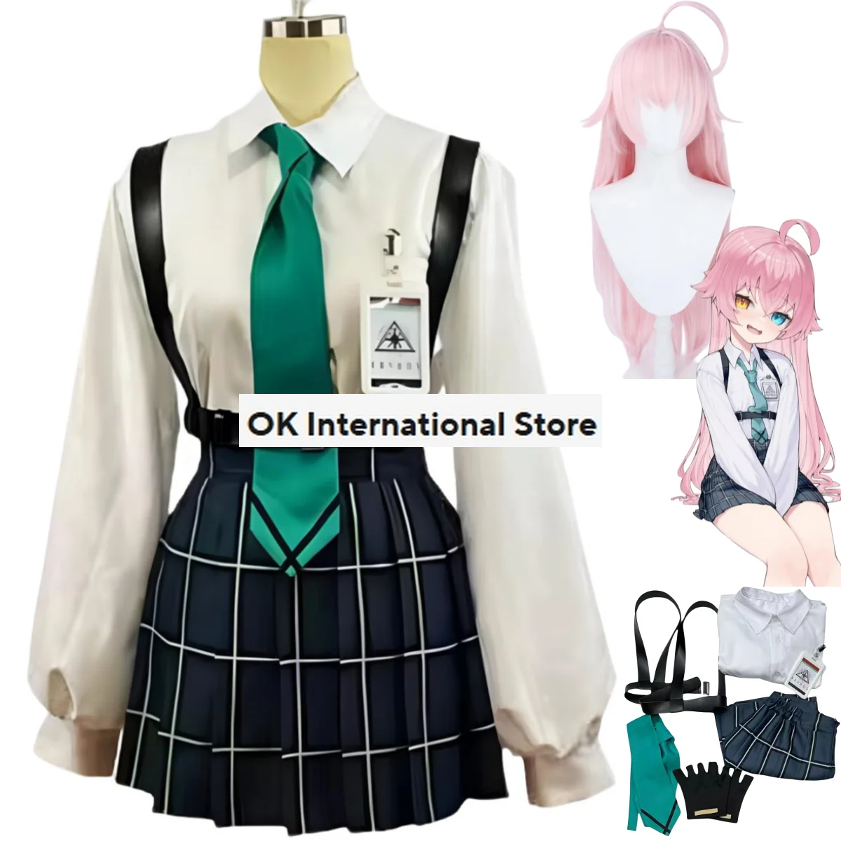 Disfraz de Takanashi Hoshino de Anime Game Blue Archive para mujer, peluca japonesa Jk, uniformes escolares, falda Sexy, traje de Carnaval Kawaii