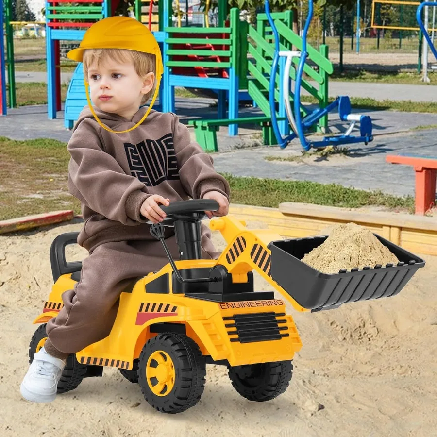 Giro sull'escavatore Giro sull'auto a spinta per i più piccoli Bulldozer da scavo all'aperto con pala da lavoro Giro sul veicolo da costruzione