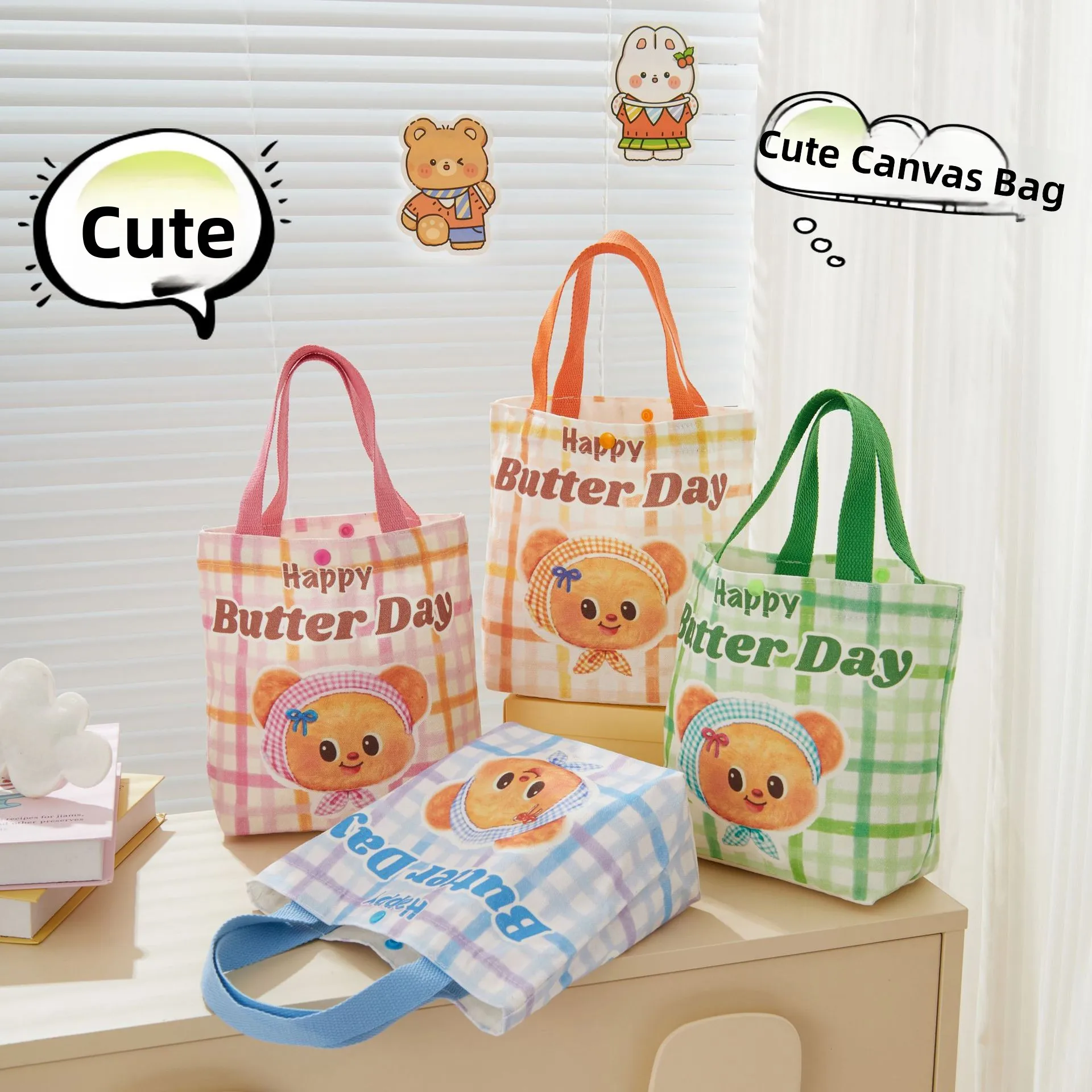 

Очаровательная холщовая сумка с изображением масла и медведя, детский подарок на день рождения, практичная подарочная сумка для детской, повседневная, простая, Sle ex