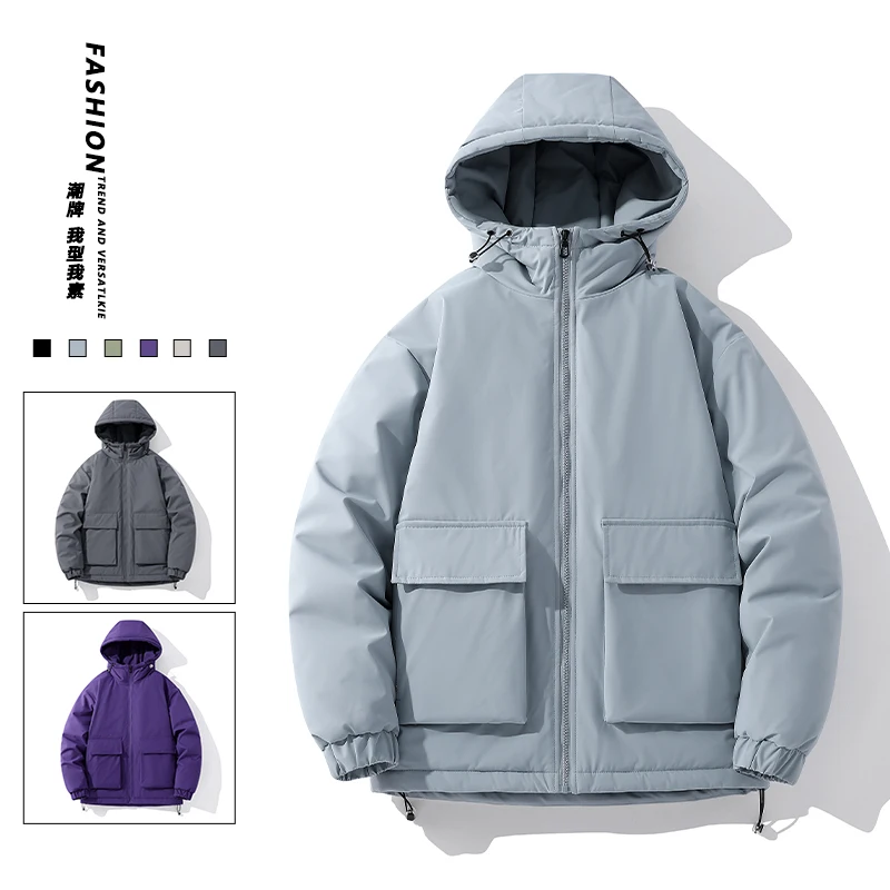 M-8XL Heren Parka's met capuchon Grote maten Winter Vrije tijd Tooling Katoenen jas Verdikte warme OVERSIZE Effen kleur Multi-pocket jassen