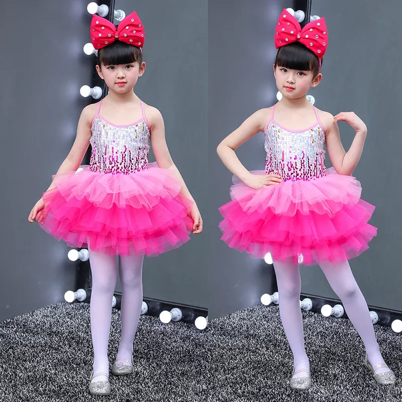 Modern Dance Costume Girls Children's Sequin Princess Tutu Skirt Girls Kindergarten Walking Dance Stage Performance Costume