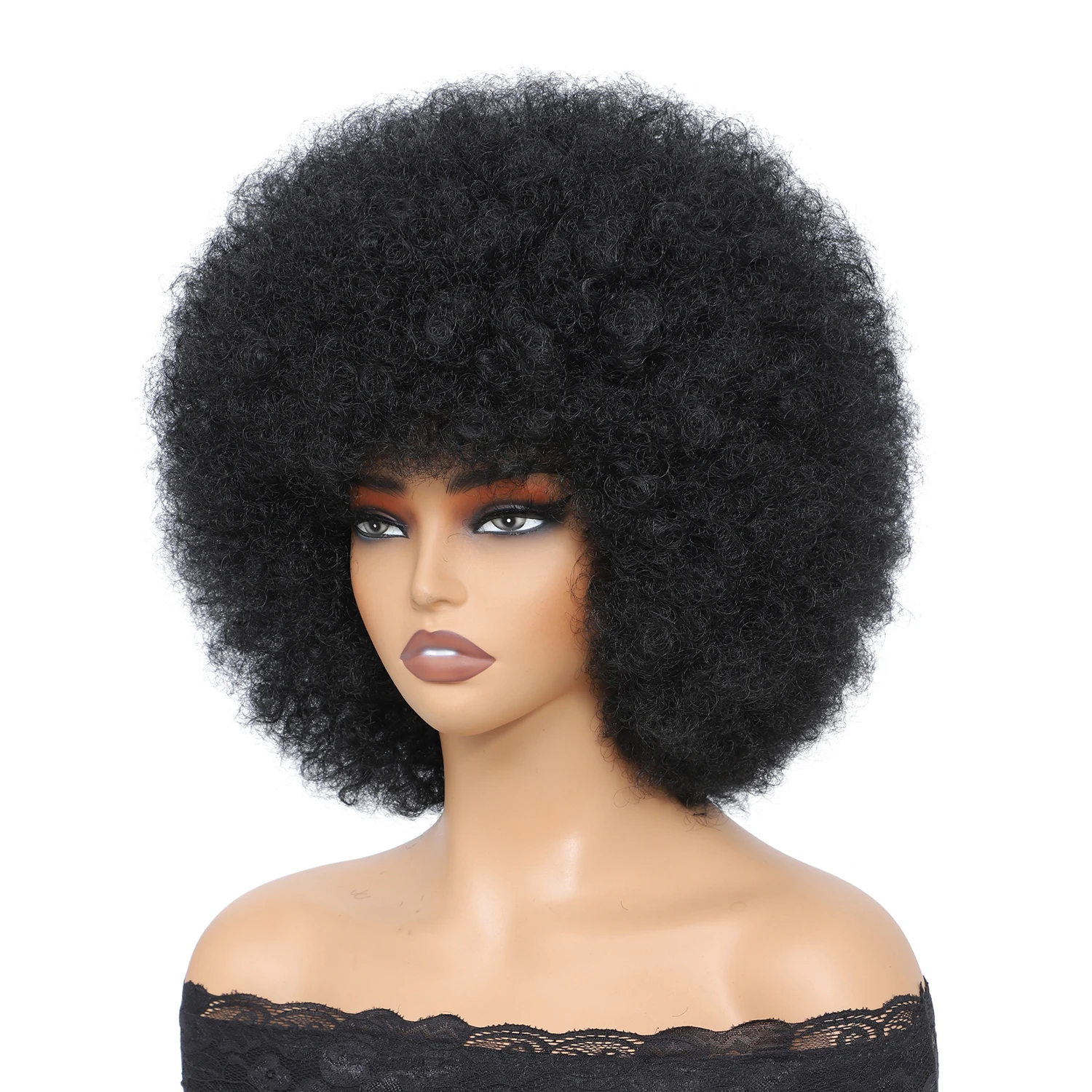 Afroวิกผมสําหรับผู้หญิงสีดํา 14 นิ้ว 70S Afro Kinky Curly Bouncy Fluffyพัฟวิกผมสังเคราะห์เหมาะสําหรับคอสเพลย์ทุกวันและปาร์ตี้