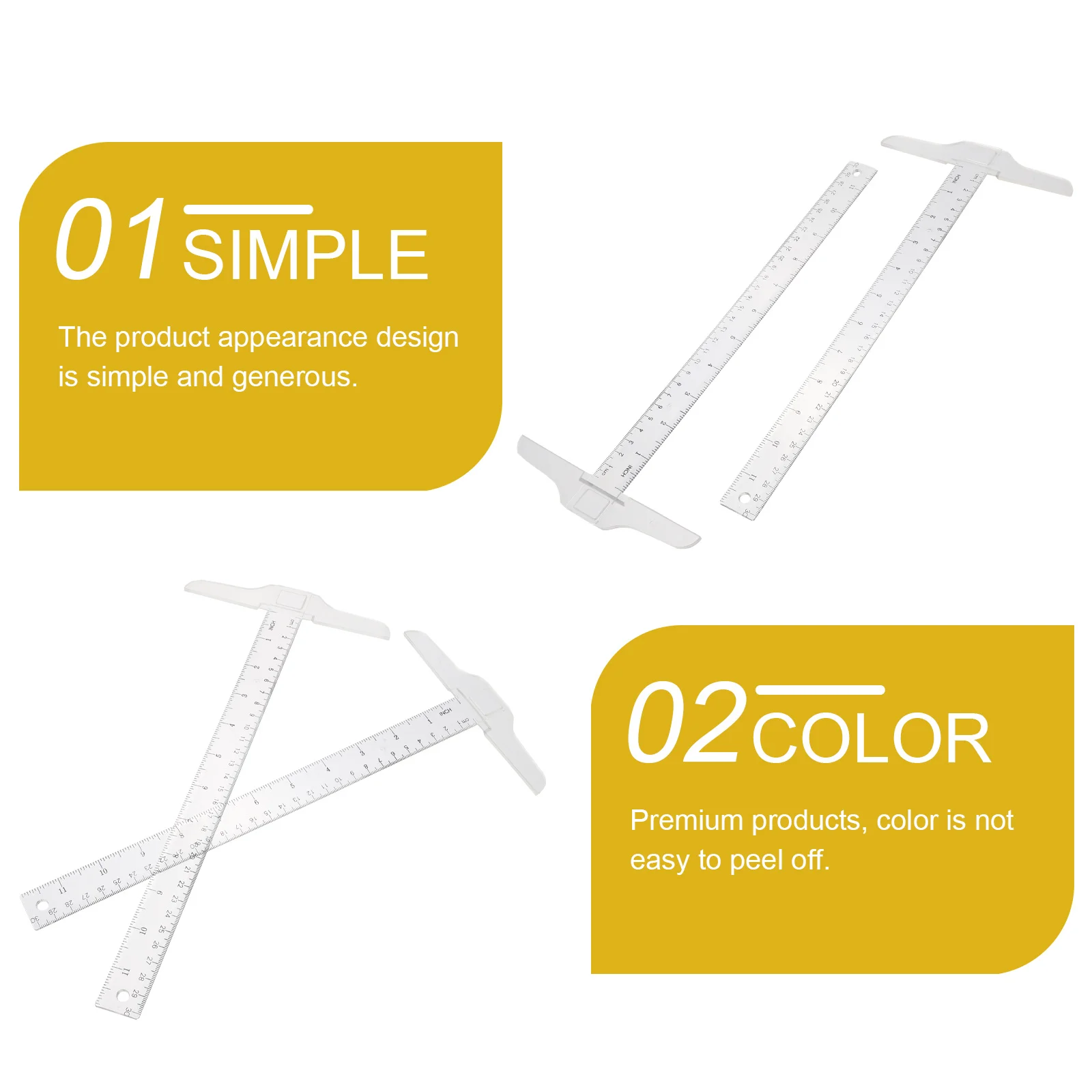 

2 Pcs Classroom T-shaped Ruler Kids for School Rotatable Flexible Students Office Type