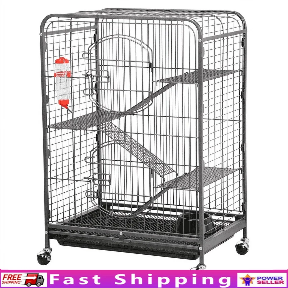 

Large Rolling Hutch Small Animals with Four Tiers Easy Clean Design Includes Water Bottle Pet Bowl and Detachable Ramps