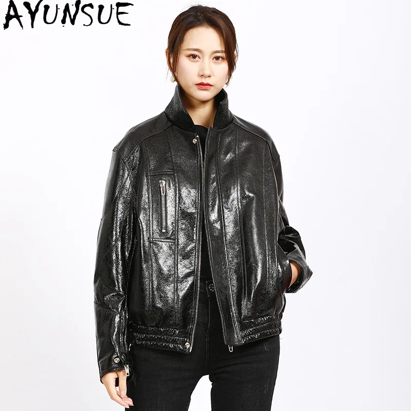 AYUNSUE véritable peau De mouton veste en cuir véritable pour femme 2025 Streetwear femmes vestes coupe ample automne vêtements Jaqueta De Couro