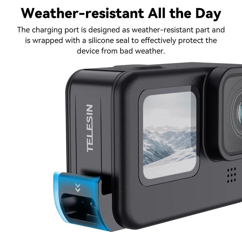 باب شحن TELESIN IPX8 - غطاء منفذ من النوع C سريع التحرير لحافظات GoPro Hero9-12/DJI Action 3-4 المقاومة للماء