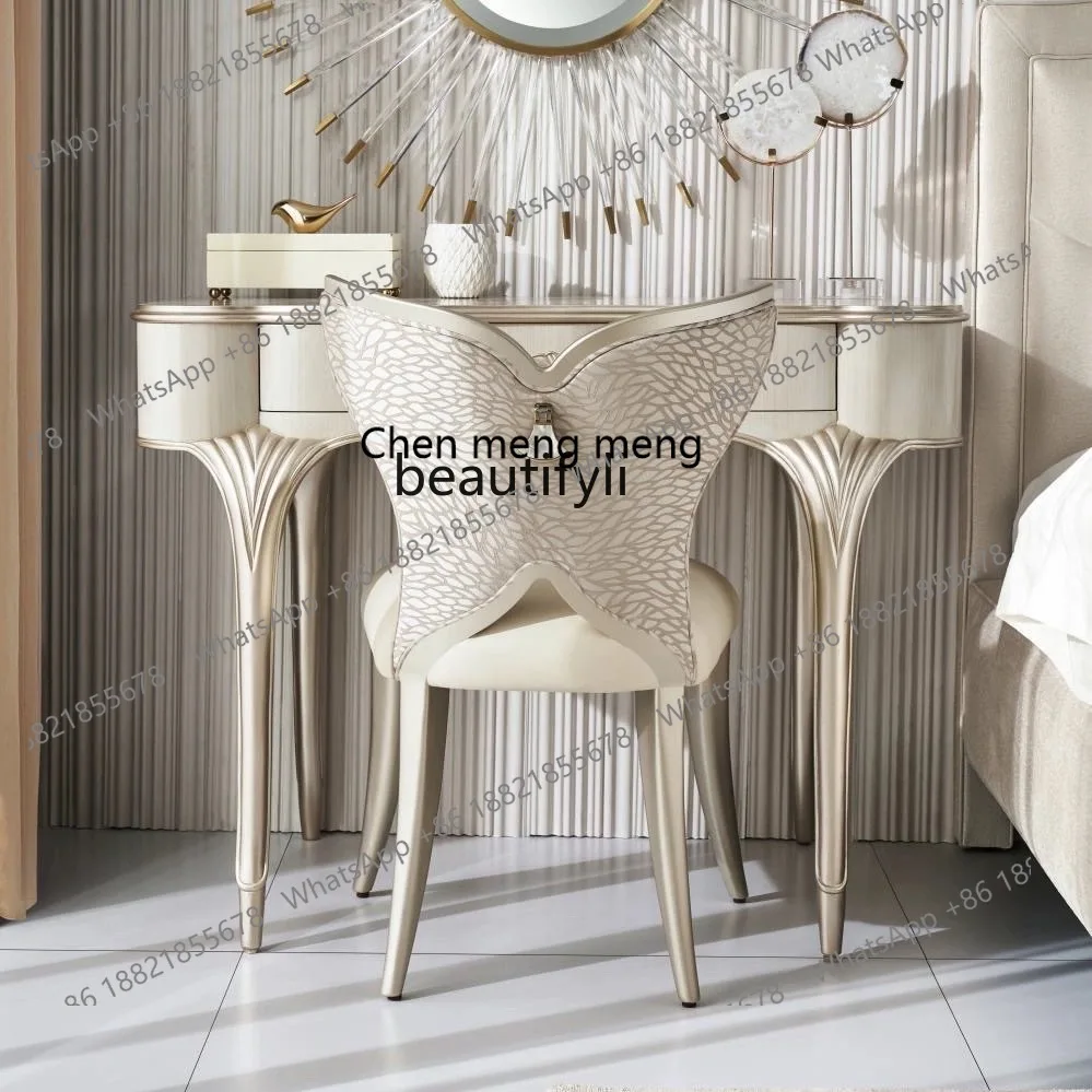 X  Light luxury solid wood curve, dresser, creamy style, small bedroom, makeup table, stool